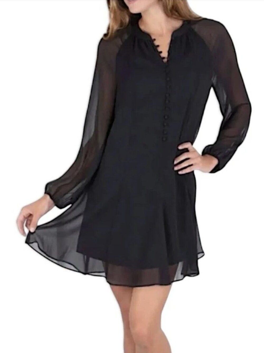 JOIE Black Chiffon Balloon Sleeve Mini Dress Large NWT $378 LBD Feminine